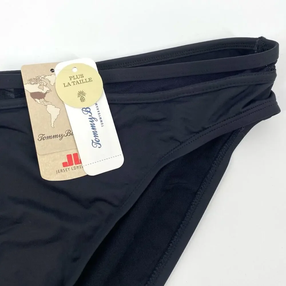 TOMMY BAHAMA NWT Black Mesh Inset Hipster Bikini Bottoms Full Coverage Size 1X